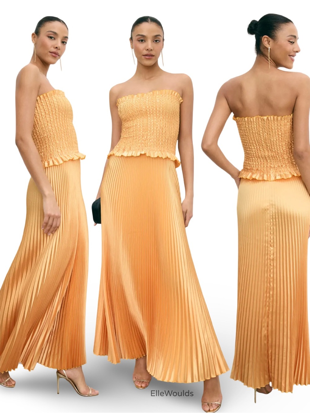 L'IDÉE Maya Gown Strapless Pleated Maxi Dress Peach Size Medium US 6